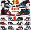 1S Split Homenage To Home Basketball Shoes 1 Top3 UNC Chicago Fearless Bordeaux Crimson Tint Tênis Mens Dark Mocha Fragment Scotts Light Smoke Grey Trainers With BOX