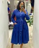 Plusstorlekar 2022 Lapel Single Breasted Belt Long Sleeve Denim Kjol African Dress