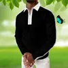 Men's Polos New autumn tee 2xl 3xl shirts mens long sleeve lapel black white colorblock loose polos luxury man polo shirt Fashion