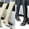 Designer Damen Luxus solide Martin Stiefel Mode schwarz weiß britischer Stil Leder vielseitige Freizeitstiefel schweißabsorbierende rutschfeste verschleißfeste Schuhe mit hohen Absätzen