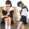 Roupas conjunta uniformes escolares japoneses coreano Saias plissadas de marinheiro para menina branca preto mangas curtas Harajuku kawaii