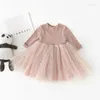 Flickklänningar Baby Star paljetter Mesh Princess Toddler Cotton Birthday Party Clothing Spring/Autumn Casual Long Sleeve Ball