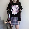 日本のストリートウェアEガールアニメTシャツ服付き腕カバーグラフィックトップハラジュクカワイイ夏のトップス2022 Tシャツ