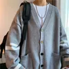 Herentruien mannen Cardigan oversized vintage single breasted mannelijke v nek herfst paar mode lange mouw gebreide kleding eenvoud casual 220923