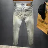 Heren jeans vintage magere mannen gewassen gebleekte gat stretch slanke locomotief mode mannelijke denim broek streetwear 220923