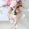 Dekorativa blommor Autumn Pink Metal Arch Floral Decoration Set Klädbutik Fönster Öppningsarrangemang Bröllopspografi Bakgrund