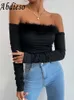 Women's T-Shirt Abdieso Feather Sexy Backless Autumn Long Sleeve Women Tops Black 2022 Strapless Basic Casual T Shirts Fashion Y2K Cropped Top T230104