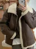 Women's Fur Faux Fur Syiwidii Fur Coat Women's Winter Jacket Lambswool Faux Sheepskin Coat Loose Warm Thicken Locomotive Female Black Chic Pu Outwear 220923