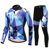 2024 Pro Mens Space Blue Winter Cycling Jersey Set Long Sleeve Mountain Bike Cycling Clothing Breattable Mtb Bicycle Clothes Wear Suit B35