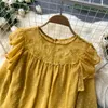 Camicette da donna Camicetta in chiffon a pois giallo / beige / rosa Camicetta da donna casual girocollo manica lunga Slim Blusas Camicie dolci eleganti femminili 2022