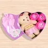 Dekorativa blommor Alla hjärtans dag gåvor Artificial Decor 9st Soap Rose Bear Gift Box Xmas Birthday Valentine Wedding Petal