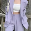 Women's Two Piece Pants Spring Summer Women Blazer Pantsuit Long Sleeve Jacket Pants Two Piece Set Female Fashion Business Casual Purple Trousers Suit 220922