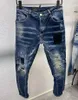 Blue Cotton Faded Distressed Denim Jeans Slim Fit Cool Men Designer Destroyed Jeans