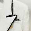 VT06 Women's Suits & Blazers Woolen White fashionblog weddingday Fringed Gold Double Breasted Button Metal Buckle Slim Business Wear Suit Jacket