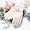Gants ￠ v￩lo gants en cuir / dames / hiver plus velours pour garder au chaud / peau de mouton / motos ￠ v￩los / v￩los ￩lectriques / mod￨les ￩pais / peau de ch￨vre