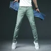 Erkekler 7 renkli erkekler streç sıska moda rahat ince fit denim pantolonlar erkek mavi yeşil siyah haki beyaz pantolon markası 220923