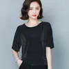 Women's T Shirts Sequin Blouses Red Shiny Women Clothes M-4XL Short Sleeve Tops Fashion Elegant 2022 Summer