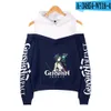 Genshin Impact Crop Screald Hoodies Womens Sweatshirts Pullover Off-Shoulder Harajuku Girl'sフード付きファッショントラックスーツ特大