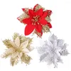 Fiori decorativi 2022 50 pezzi 21 cm / 16 cm / 14 cm Stella di Natale glitterata artificiale per ornamenti per alberi Decorazione floreale finta