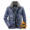 Herrjackor mcikkny m￤n vinter fleece fodrad denim varma termiska casual jeans rockar storlek m-4xl vindbrytning