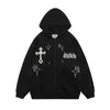 Herrtröjor tröjor gotiska bokstäver tryck överdimensionerade zip up hoodie Autumn vinter streetwear långärmad bomulls hoodies jackor 220924