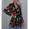 Damenanzüge Langarm Gut aussehende Jacke Elegante Bluse für Frauen Lose Kleidung Klassisch Unregelmäßiger Druck Frühling Herbst Revers Mode