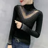 女性のTシャツ秋と冬の新しい女性TシャツハイネックされたファッションホローダイヤモンドddedボトムシャツブラックウーマンTシャツT220926