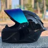 Casques de moto saison d'hiver casque intégral hommes et femmes Scooter moto grand becquet noir brillant