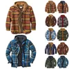 Men's Jackets Men's European American Men Quilted Lined Button Down Cotton Plaid Shirt Add Velvet Warm Long-sleeved With Hood Autumn