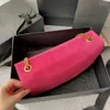 Designer Retro Gold Chains Hot Pink Shoulder Bag Medium Reversible Bag in Suede and Plain Leather Cross Body Purse Double Face Baguette Magnetic Closure Flap Handbag