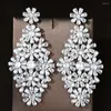 Boucles d'oreilles HIBRIDE Long CZ grand cristal pendant en forme de fleur boucle d'oreille pour les femmes mode Banquet de mariée bijoux accessoires de fête