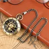 Pocket Watches Bronze/Silver/Black Carving Roman Siffer Design Mechanical Hand Winding Watch for Men Women Pendant Chain Clock Gift