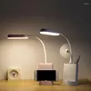 Bordslampor avgiftsbelagd skrivbord LED-ögonskyddsläsning Ljus för sovrummet Bedside Night 3-nivå Dimning Pen Holder USB Lamp