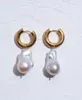 Dangle Earrings Titanium With 18 K Gold Real Natural Baroque Pearl Drop Punk Party Gown Runway Rare Boucle Korean Japan INS Boho Top