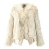 Women's Fur Faux Natural Knitted Rabbit Vest With fox raccoon Collar long sleeve fur coat with tassel customized overcoat large size 220923