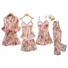 Women's Sleepwear Pink Pajamas Sets Womens Strap Top Pants Sleepwear Suit Spring Autumn Home Wear Nightwear Kimono Robe Bath Gown M-XXL 220924