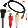 Câbles audio plaqué or 90 degrés coudé 3.5mm stéréo mâle Jack vers double RCA femelle adaptateur Audio câble cordon 1.5 m/1 pièces