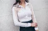 Women's Blouses Shirts Women Fashion Shirts Turndown Collar Transparent Mesh Splicing ong Sleeve Slim White Shirt Sexy OL Blouse Chemise 220923