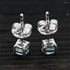 Boucles d'Oreilles Argent 925 Original 0.5-1 Carat Bleu Moissanite Rond Brillant Diamant Test Passé VVS1 Saphir Cadeau