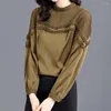 Women's Blouses Puff Sleeve Ice Silk Cotton Middle-sleeved Shirt Women's Autumn Lace Fight And Loose Large Size Tops Women