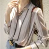 Damenblusen Hemden Frauen Chiffonblusen Frühling Herbst Stil Dame Büroarbeitskleidung Hemden gestreift bedruckt Stehkragen Blusas Tops 220923