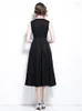 Casual jurken 2022 Designer Runway zomerjurk vrouwen o-neck mode mouwloze hoge taille bloemenprint zwart elegant ol midi s9892