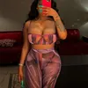 Women's Tracksuits Kliou Mesh Printing Two Piece Set Women Sexy Cut Out Cleavage CamisoleMid Waist Color Blocking Pants High Streetwear Lady Suits 220924