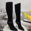 9a top luxe pompen vrouw koehid laarzen buiten schoenen hoge hakken vrouwen sexy puntige teen feest laarzen herfst winter designer puntige tenen slip-on mode laars grote szie