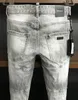 Jeans de créateur jeans skinny hommes jeans minces jeans denim gris détresse bouton de mouche à mouche