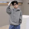 Pullover lente herfst mode embossing trekkoord babyjongens hoodie half ritssluiting capuchon kids sweatshirt 19 jaar 220922