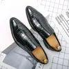 Роскошные бренд дизайнер мужской туфли для обуви подлинный кожаный коричневый черный черный крокодил заостренные деловые кожа