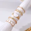 Anillo de perlas de corazón blanco para boda, conjunto de anillos de hojas de 2022 a la moda para mujer y niña, joyería de fiesta