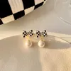 Boucles d'oreilles étalon 1pair 2022 Fashion Black and White Checkerboard Heart Bowknot Imitation Pearl For Women Party Wedding Jewelry Gift