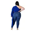 Femmes grande taille T-shirt Sexy une épaule bouffée à manches longues haut bas asymétrique à volants ourlet tunique hauts Blouses